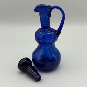Antique Victorian Hand Blown Cobalt Blue Glass Tiered Cruet